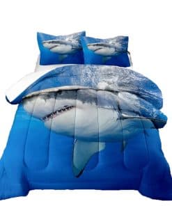 Suncloris Juego de Edredón 3D Gran Tiburón Blanco Reina,