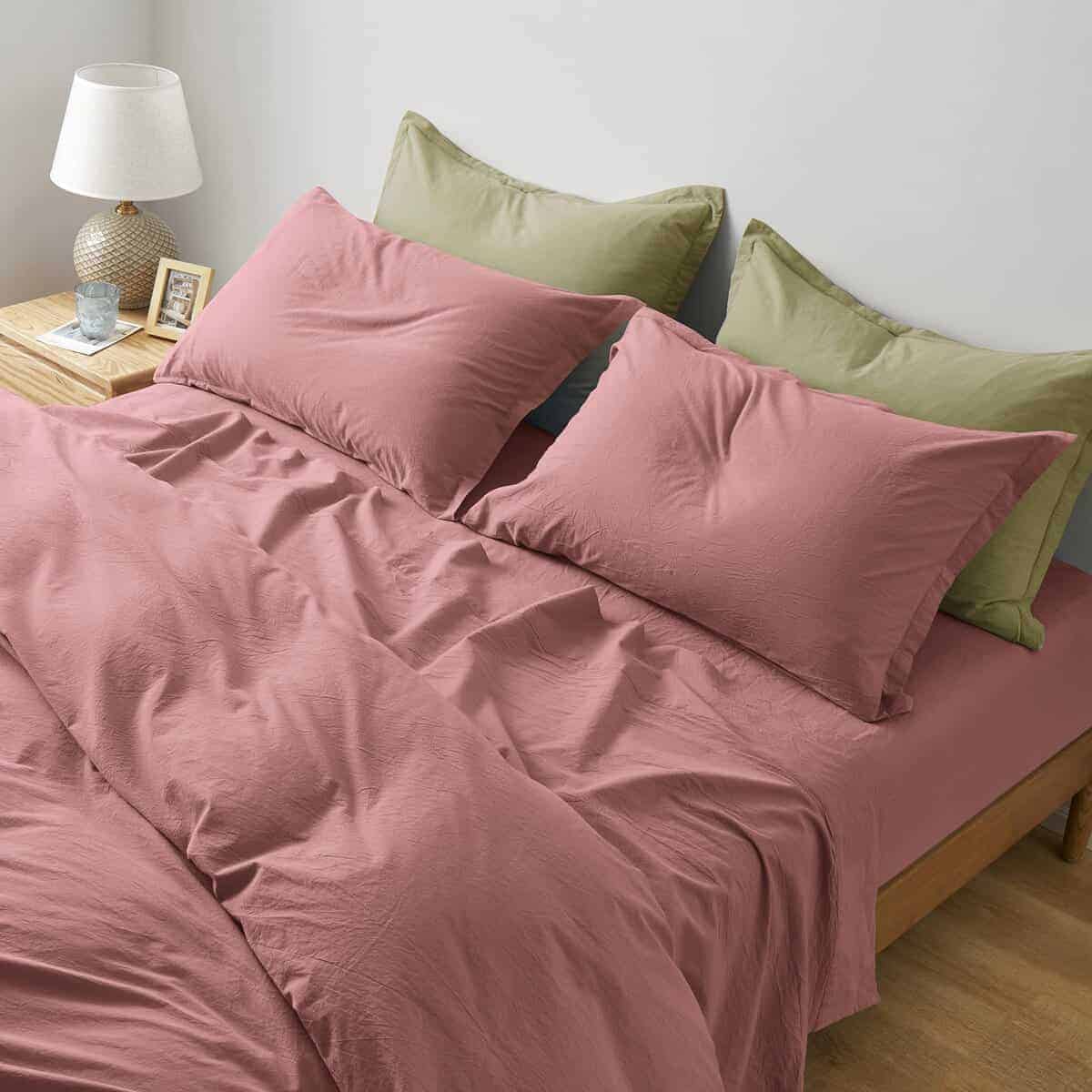 Juego de sábana ajustable de algodón lavado -Arcilla