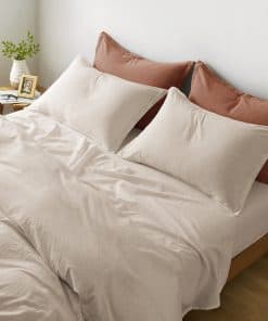 Juego de sábana ajustable de algodón lavado Chambray Eikei,