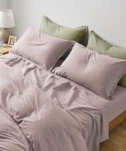 Juego de sábana ajustable de algodón lavado -Rose Dust