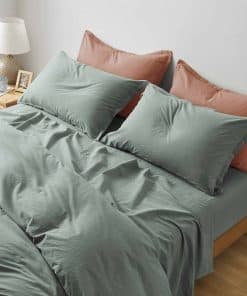 Juego de sábanas ajustables de algodón lavado -Verde Pino