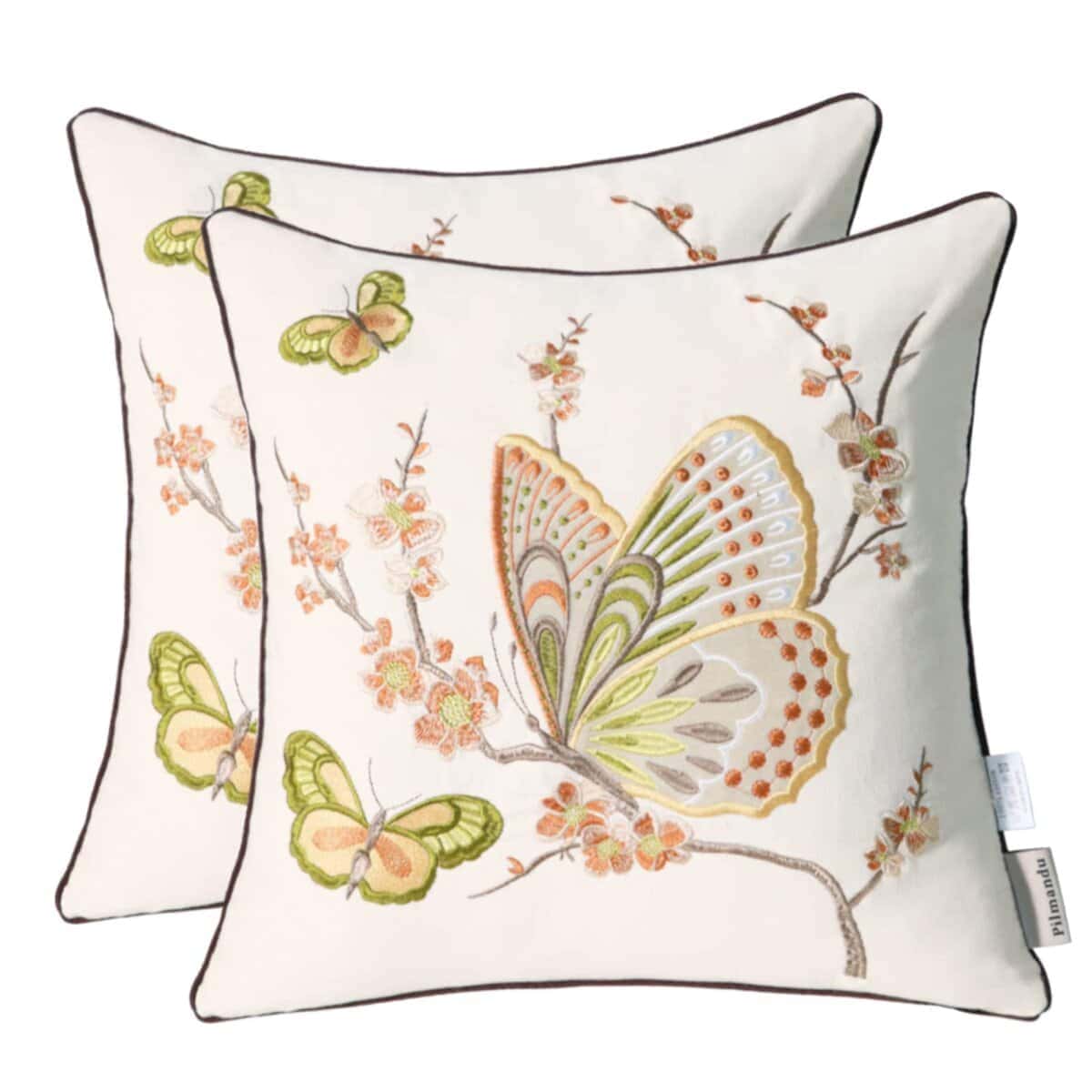 Set de 2 Fundas de Almohada Decorativas -Mariposa Marrón