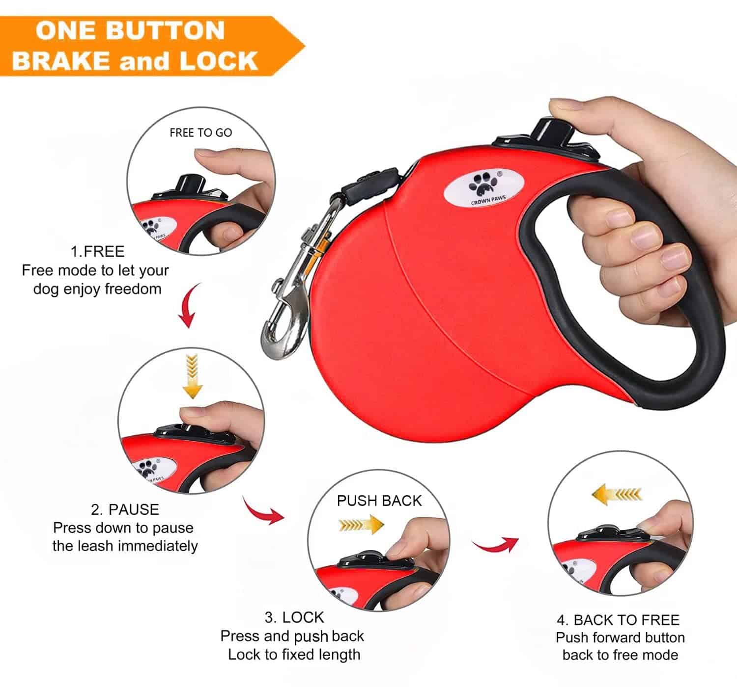 Correa Retráctil para Perros CROWN PAWS de 16 pies para - Imagen 5