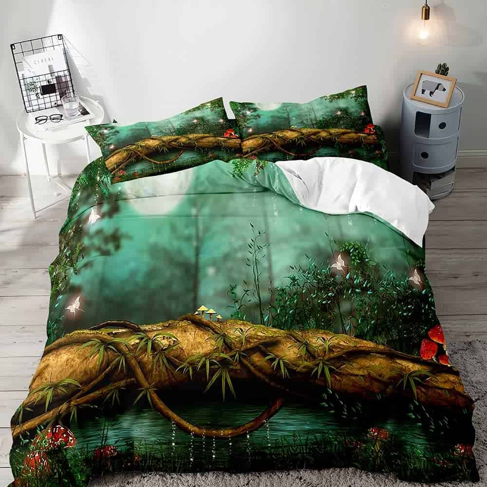 Juego de Funda Nórdica Verde LUVIVIHOME 3 Piezas para Cama