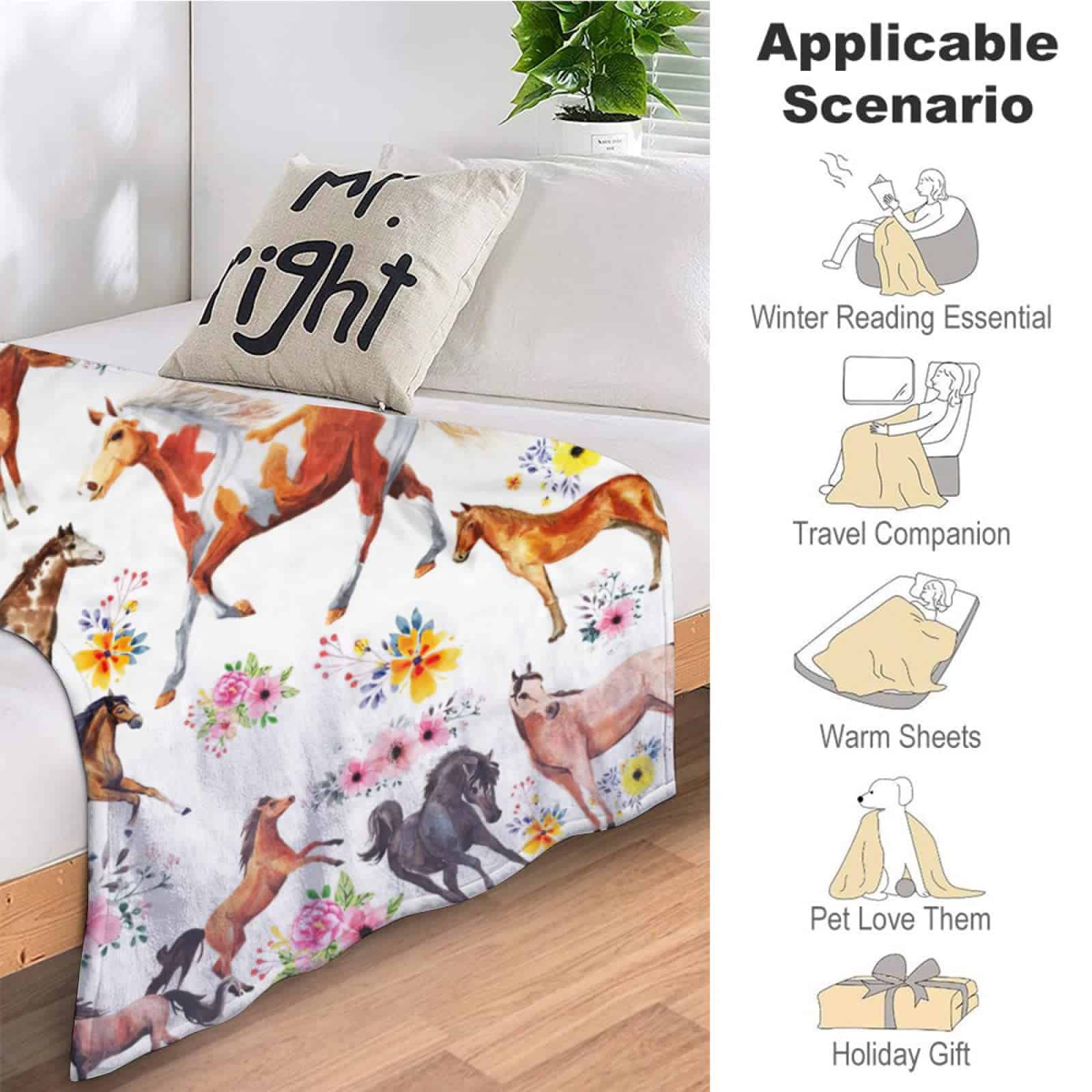 Manta de Caballos para Regalos para Niñas Mujeres Caballos - Imagen 6