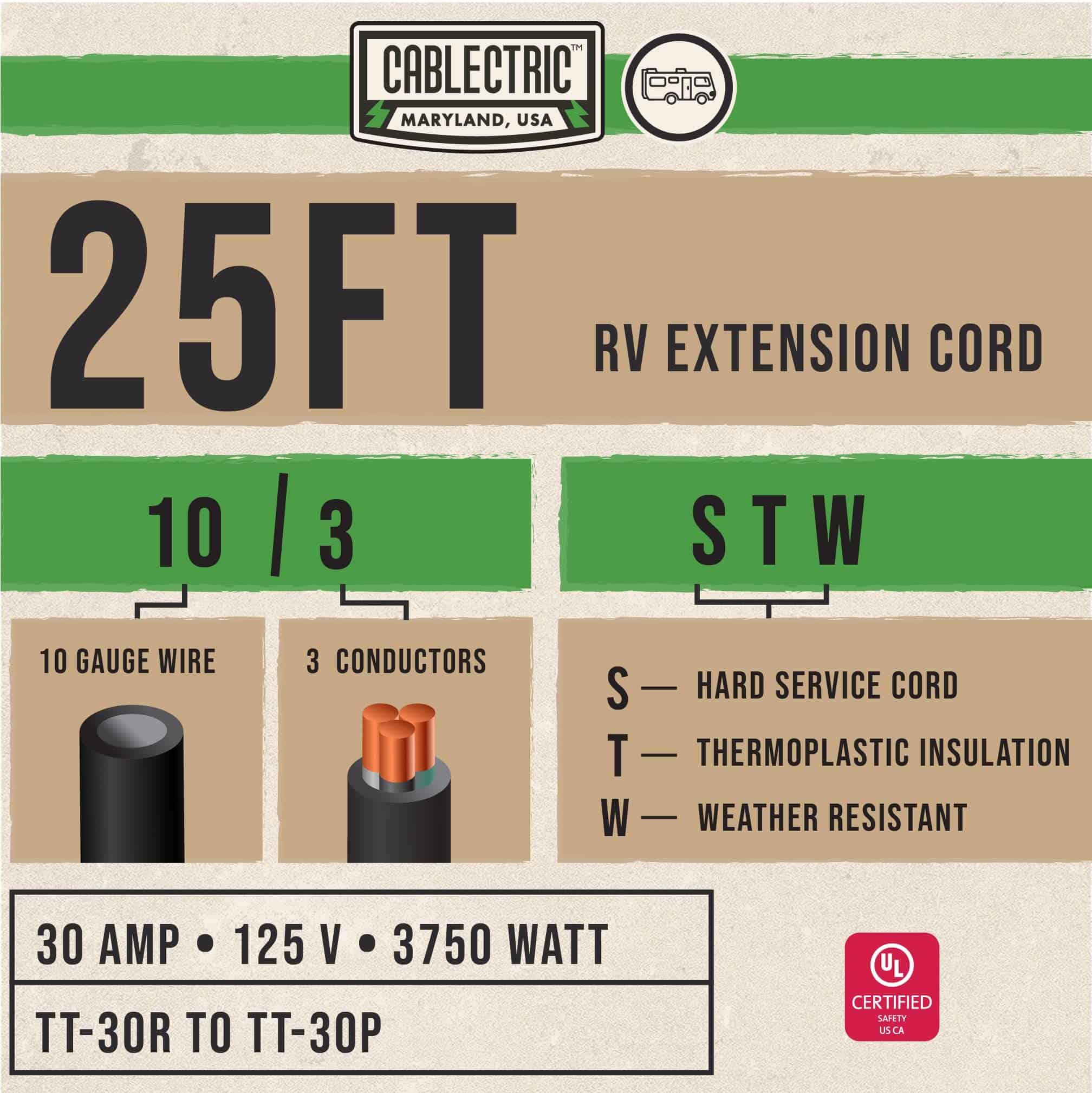 Cablectric 30 Amp 10/3 Cable de Extensión para RV y - Imagen 3