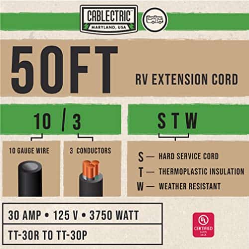 Cablectric 30 Amp 10/3 Cable de Extensión para RV y Auto - - Imagen 3