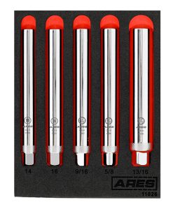 ARES 11026-Juego de 5 llaves de bujía extra profundas de