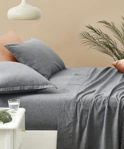 Juego de sábana ajustable de chambray de -Carbón