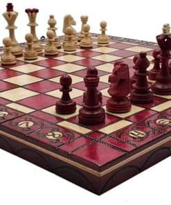 Hermoso Juego de Ajedrez de Madera Hecho a Mano -Rojo