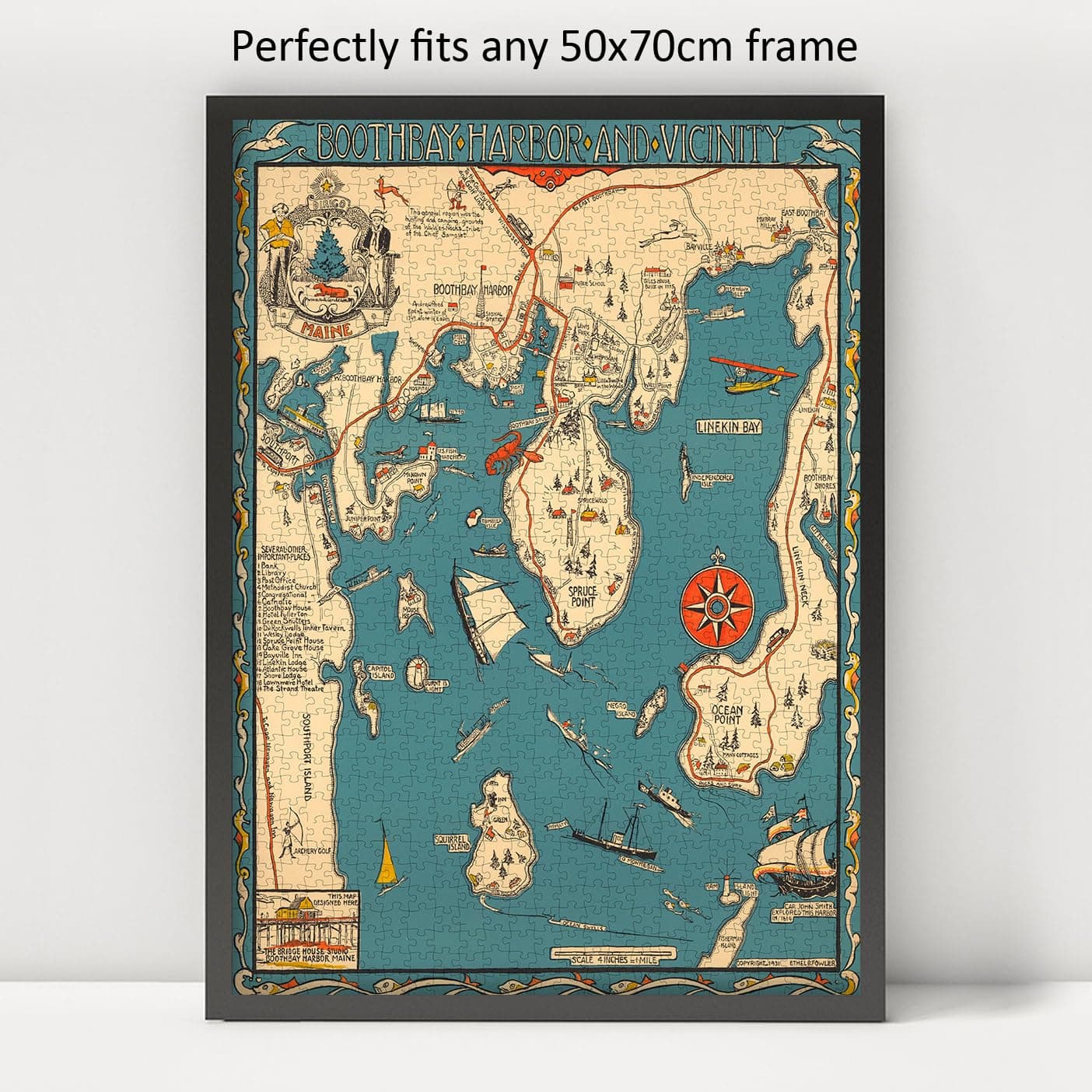 Rompecabezas de 1000 piezas | Mapa de Maine de 1931 | Bahía - Imagen 4