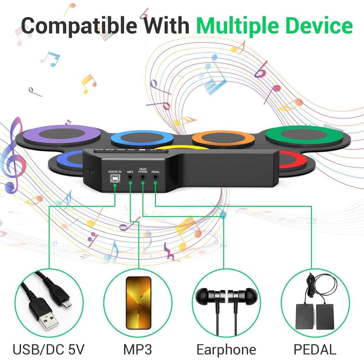 Set de Batería Eléctrica ROCKSOCKI, 7 Pads de Batería - Imagen 8