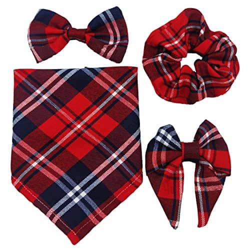 Conjunto de 4 Bandanas para Perros con Moños y Scrunchies