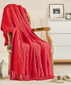 Mantas de Regalo Tejidas a Mano para Sofá y -Rojo