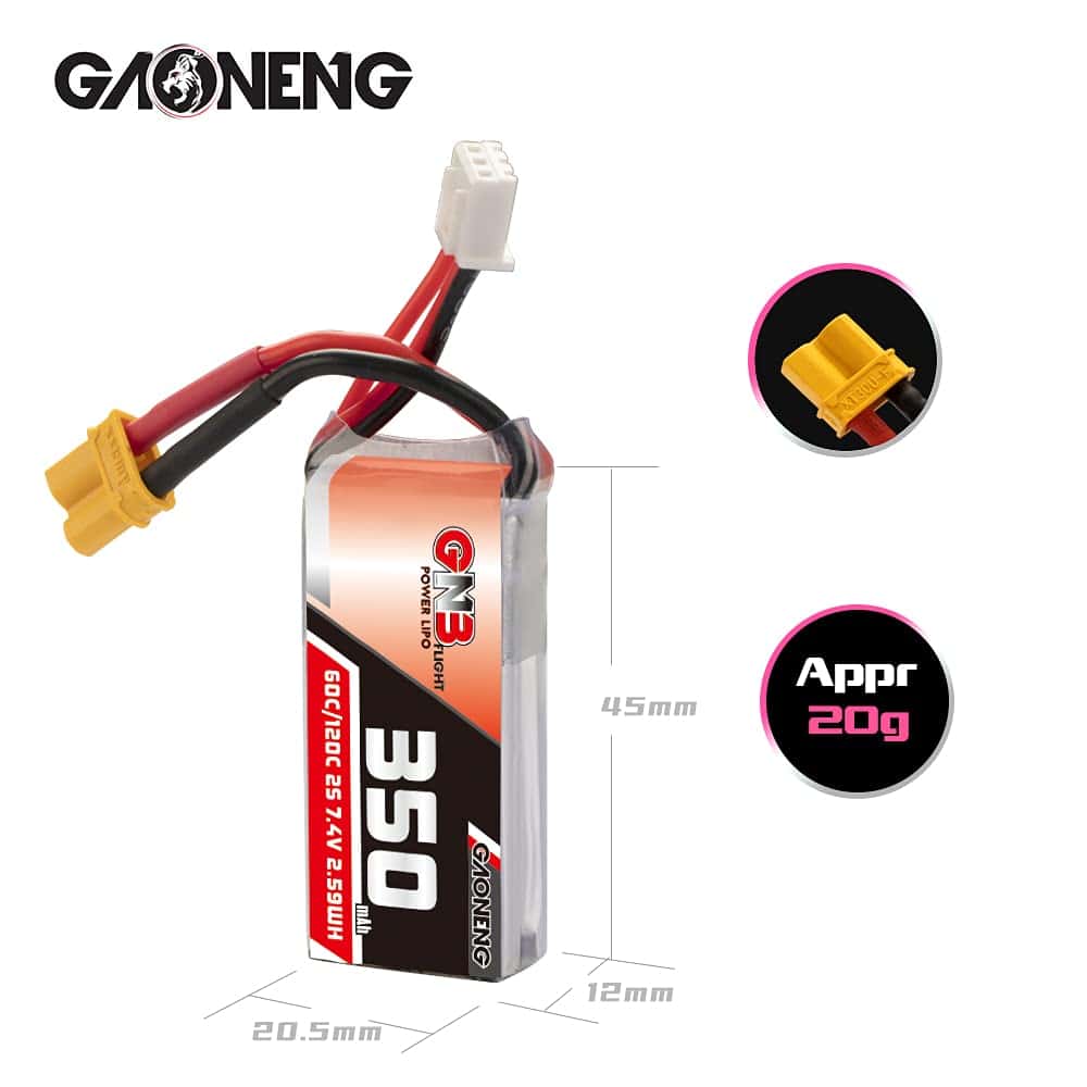 GAONENG 4pcs Batería LiPo GNB 2S 350mAh 7.4V 60C 120C con - Imagen 5