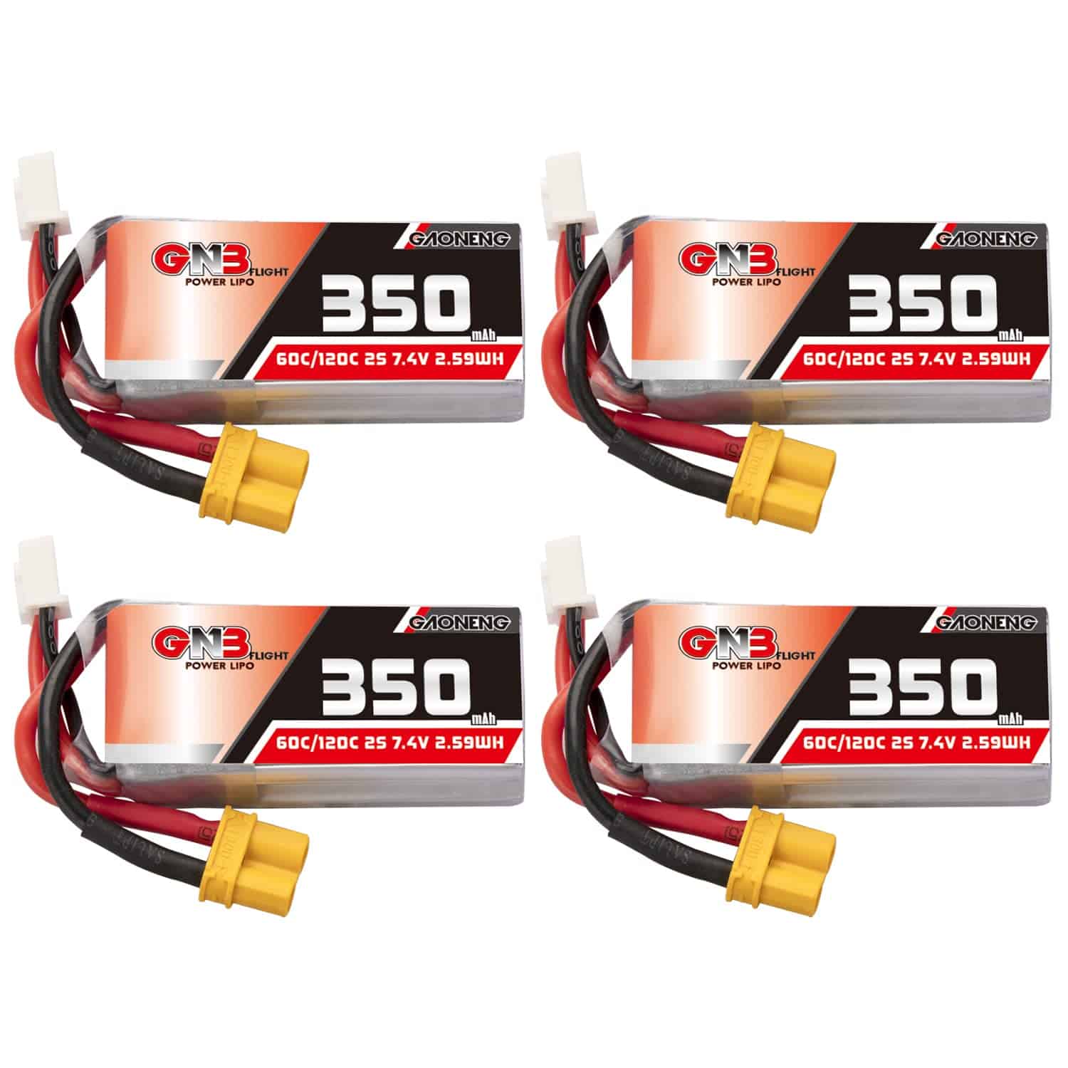 GAONENG 4pcs Batería LiPo GNB 2S 350mAh 7.4V 60C 120C con
