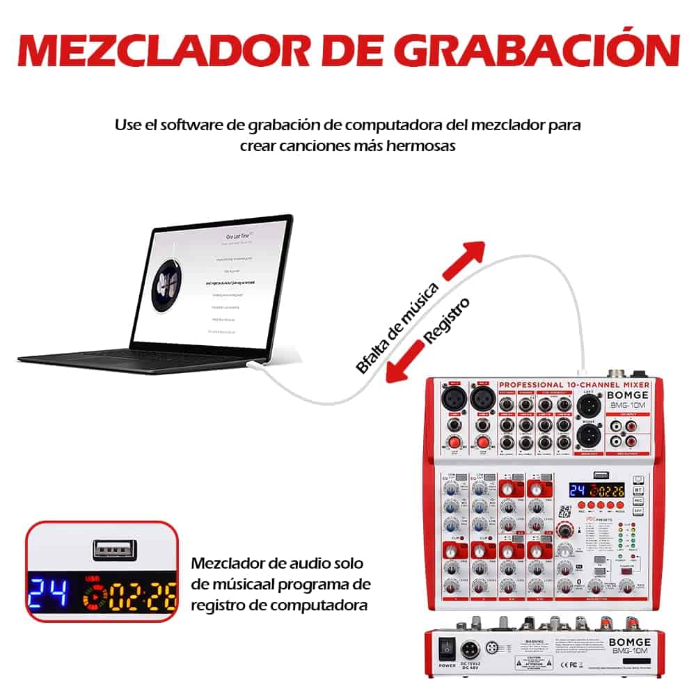 Mezcladora de sonido BOMGE de 10 entradas con - Imagen 4