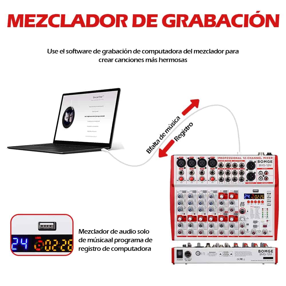 Mezcladora de sonido BOMGE de 12 canales con - Imagen 7