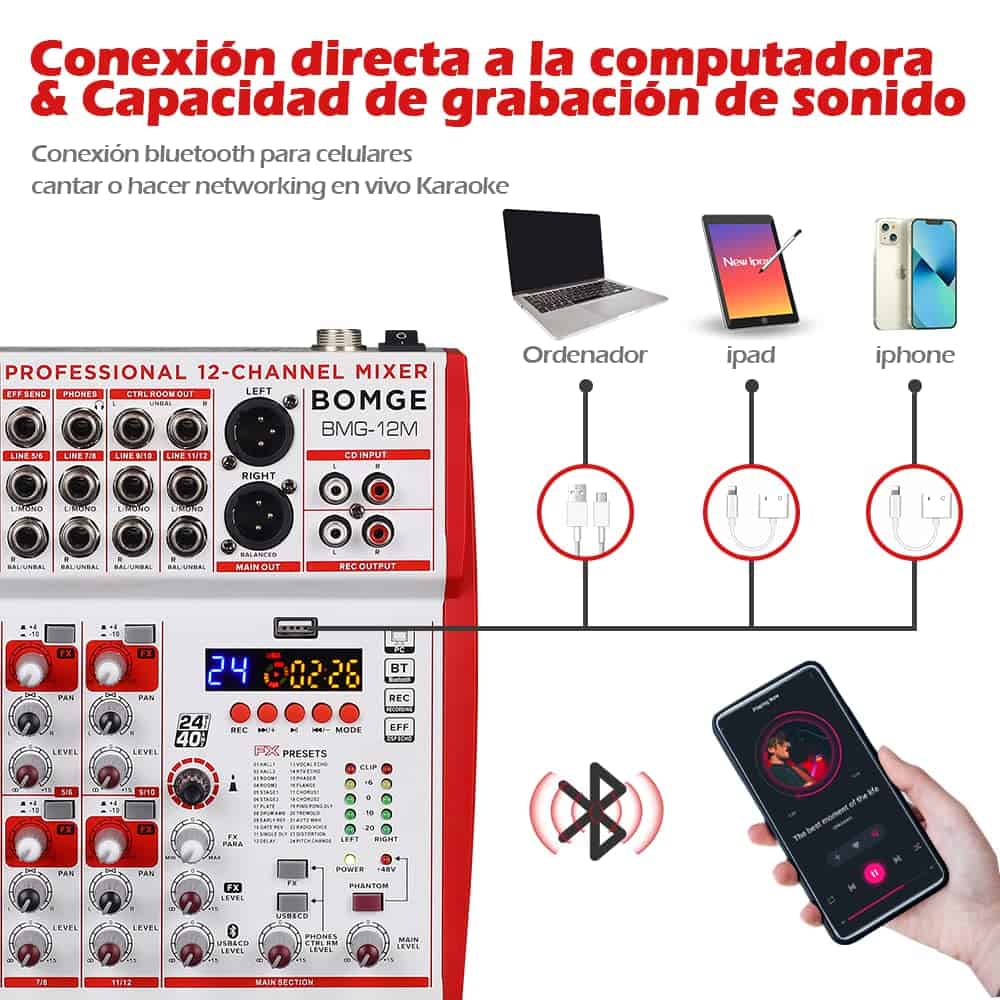 Mezcladora de sonido BOMGE de 12 canales con - Imagen 3