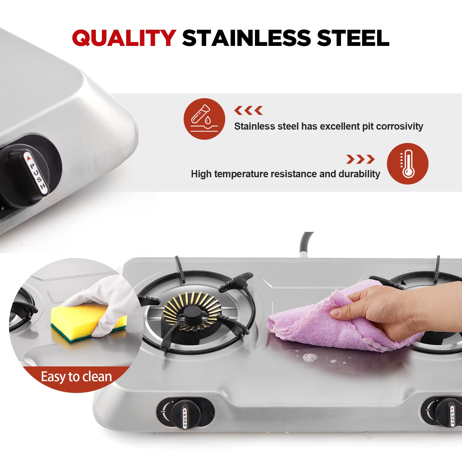 Cocina de gas propano con 2 quemadores, estufa de gas - Imagen 5