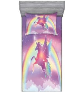 Juego de sábanas de unicornio arcoíris Mkikejoy tamaño