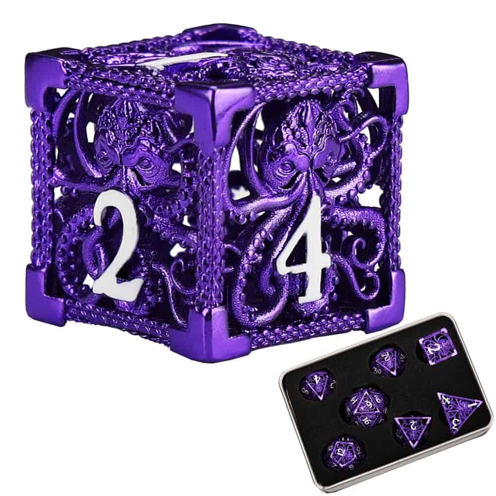 Juego de 7 dados metálicos huecos para DND Dungeons and