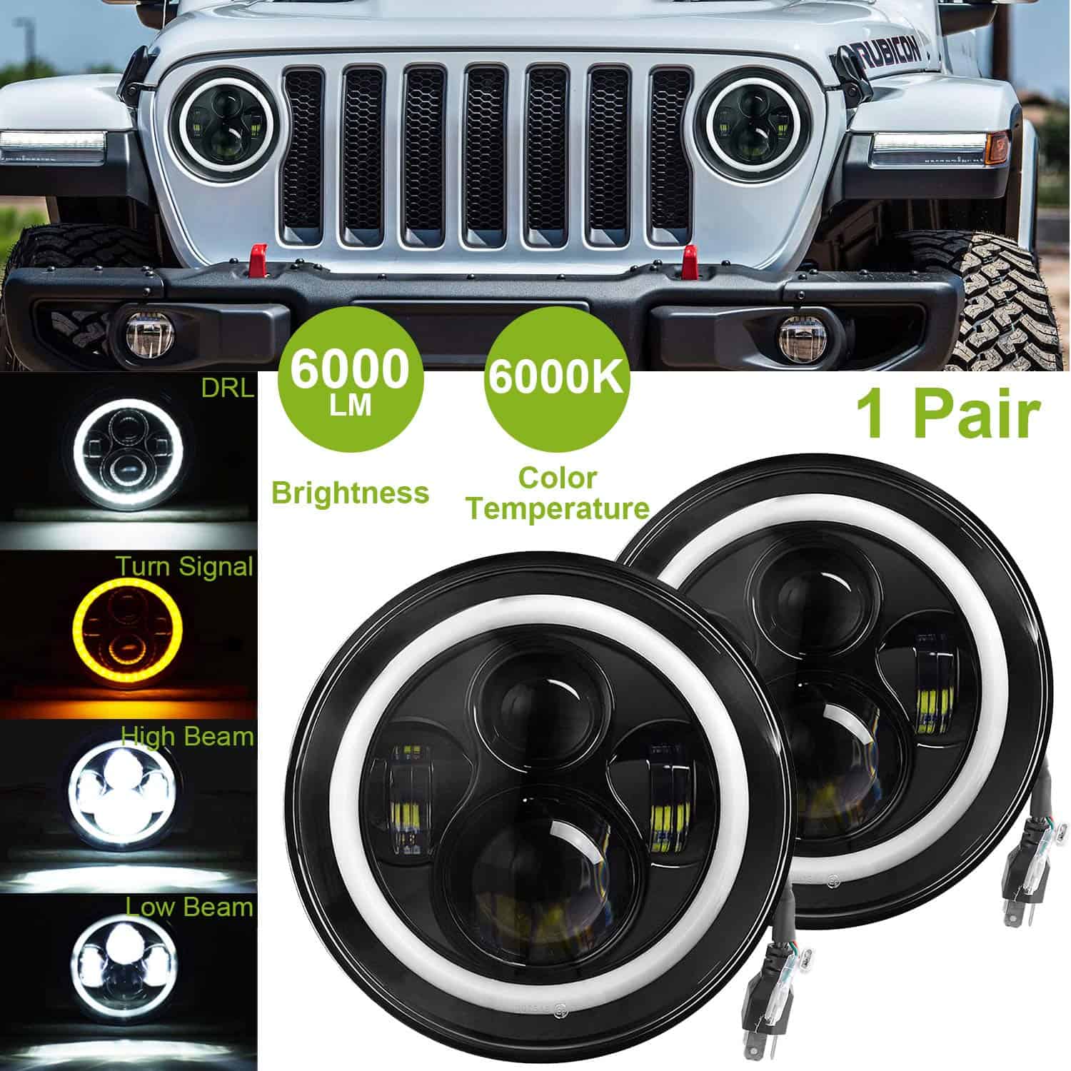 Faros LED redondos KOCASO de 7 pulgadas con anillo Halo - Imagen 3