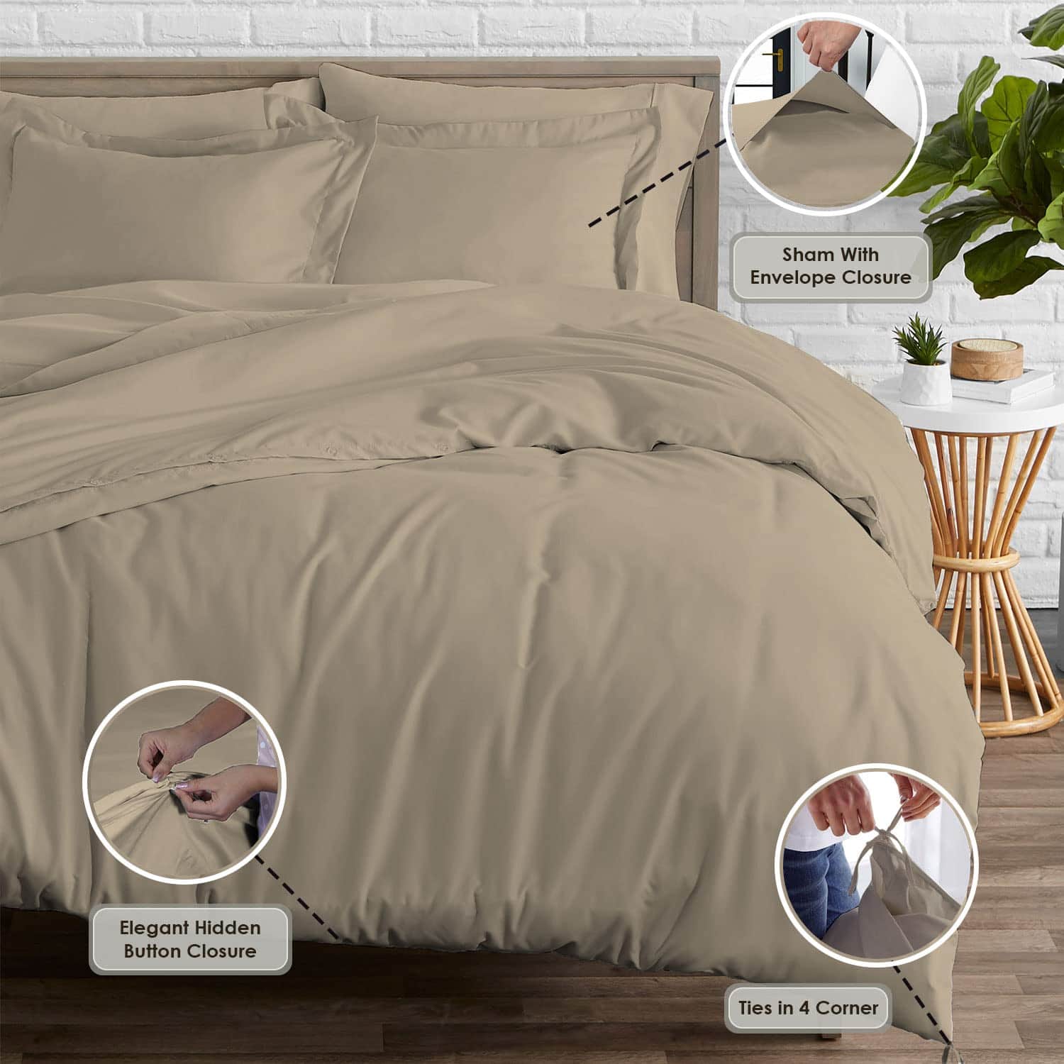 Set de Funda de Edredón 100% Algodón Puro Queen, 600 Hilos - Imagen 4