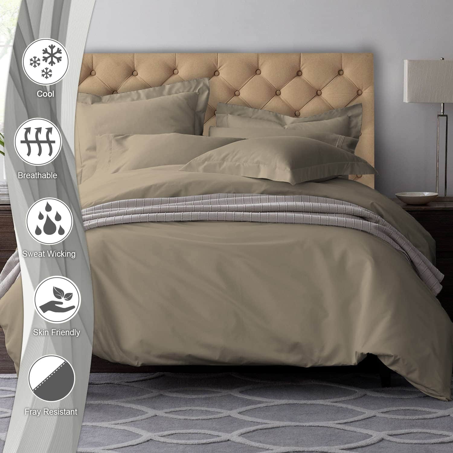 Set de Funda de Edredón 100% Algodón Puro Queen, 600 Hilos - Imagen 3