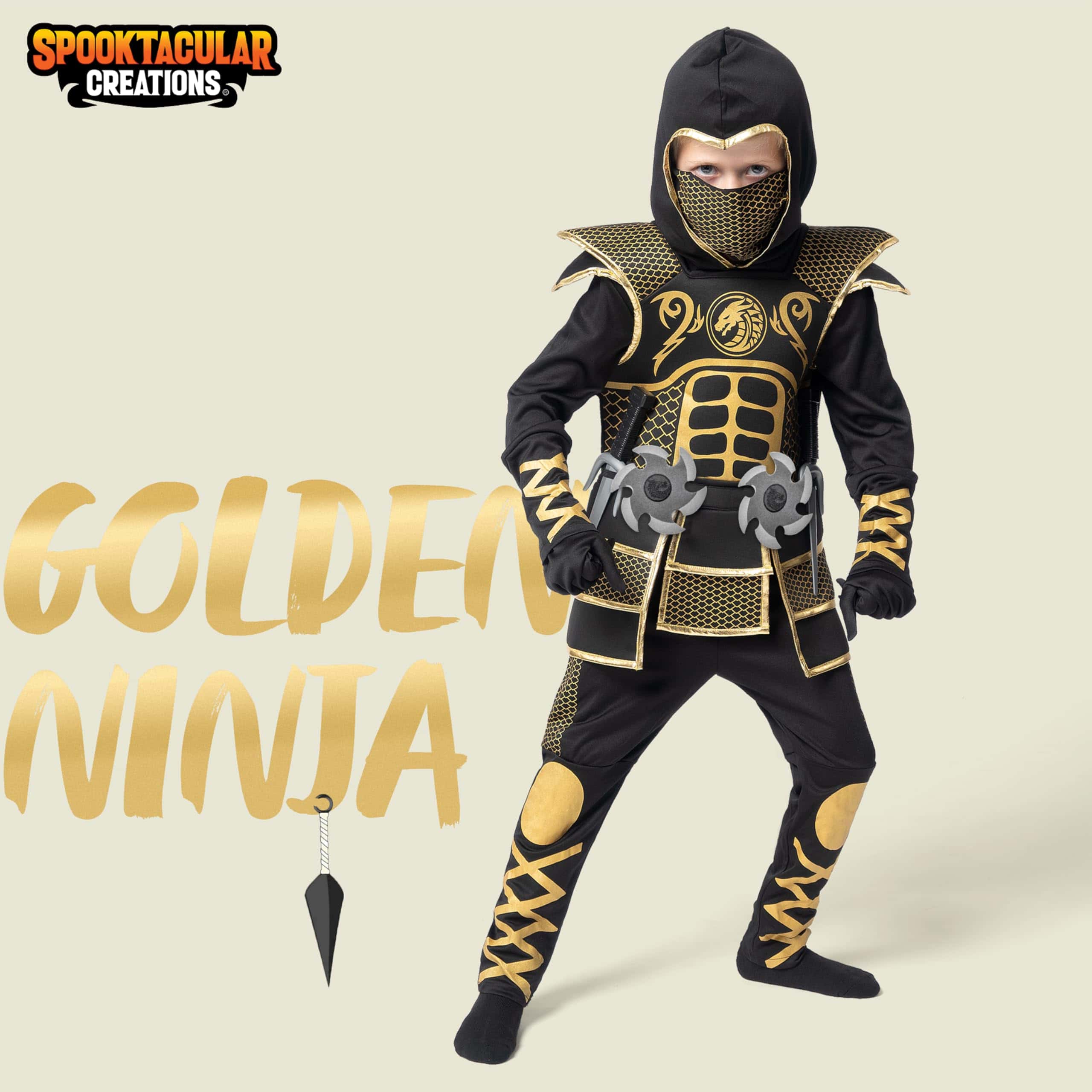 Disfraz de ninja dorado para niños Spooktacular Creations, - Imagen 3