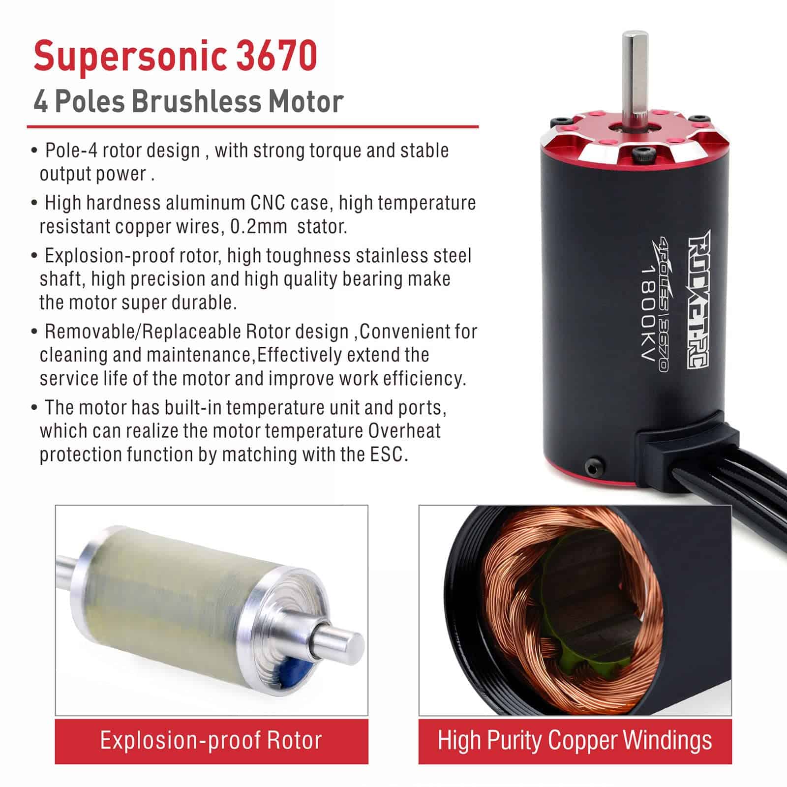 Motor Brushless Supersonic 3670 1800KV Impermeable con - Imagen 9