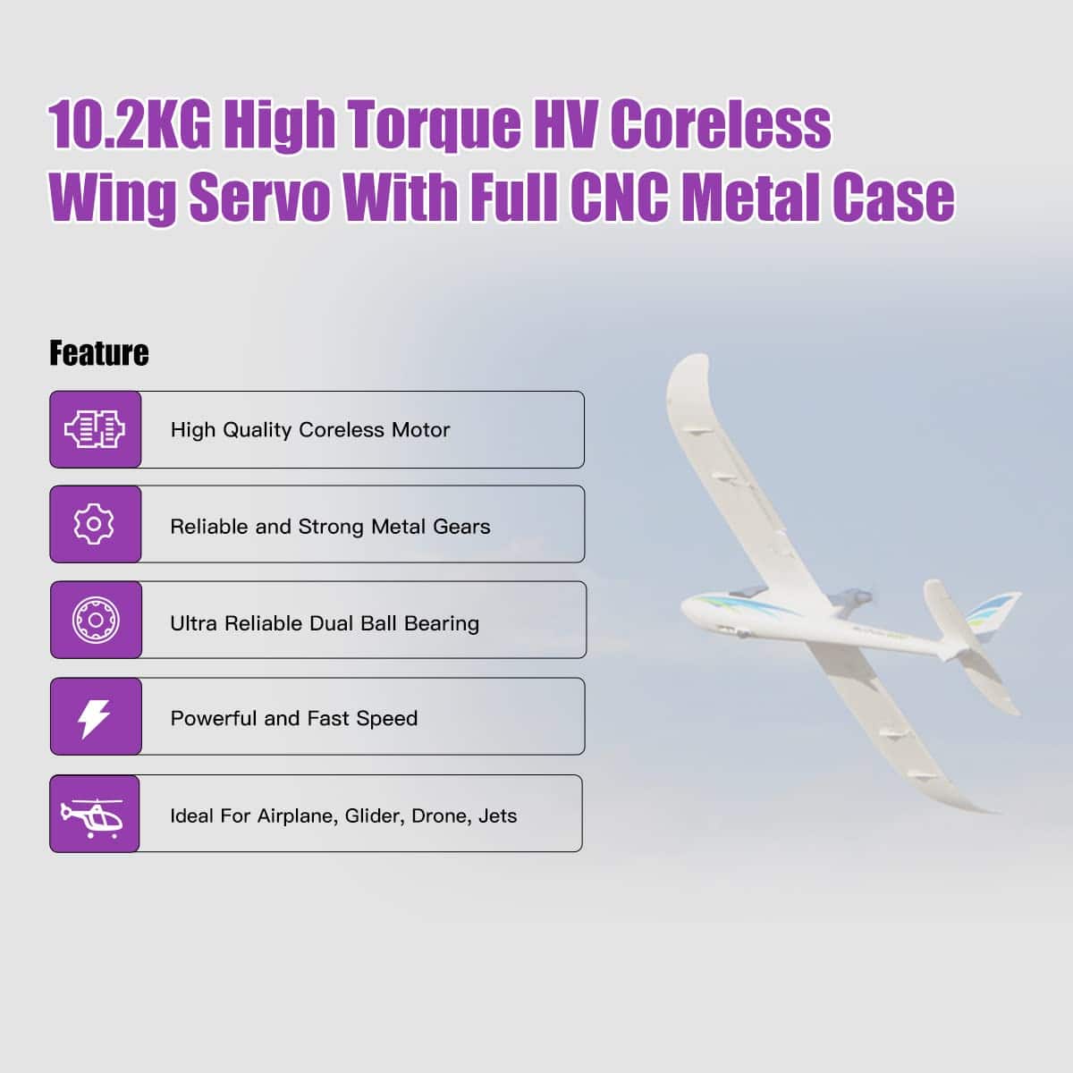 Servo de Ala Digital de Alto Par AGFRC 10.2KG - Digital CNC - Imagen 6