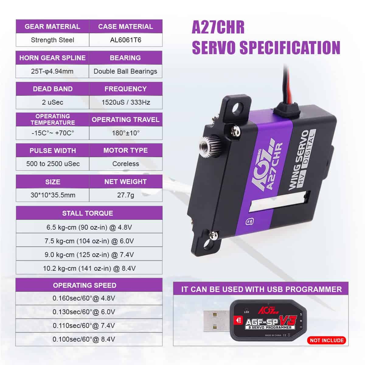 Servo de Ala Digital de Alto Par AGFRC 10.2KG - Digital CNC - Imagen 3